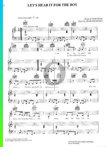 Let's Hear It For The Boy Sheet Music