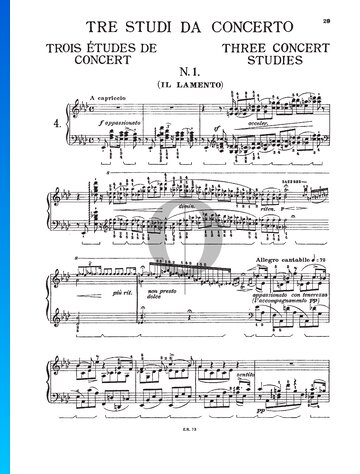 Three Concert Études, S. 144 No. 1 (Il lamento) Partitura