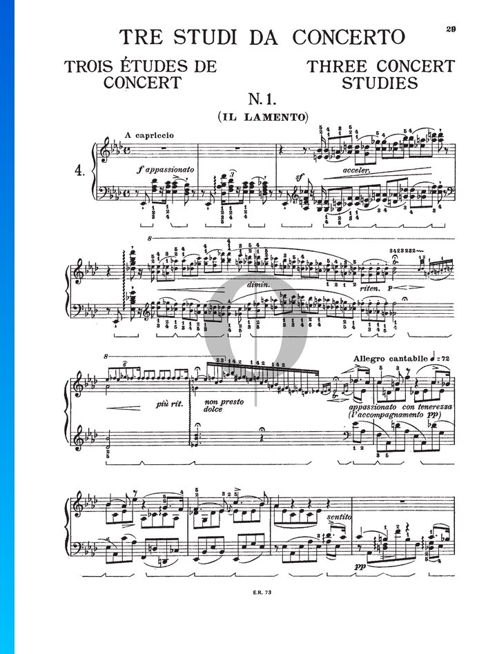 Three Concert Études, S. 144 No. 1 (Il lamento) Sheet Music (Piano Solo ...