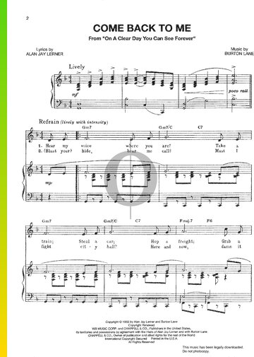Come Back To Me Sheet Music