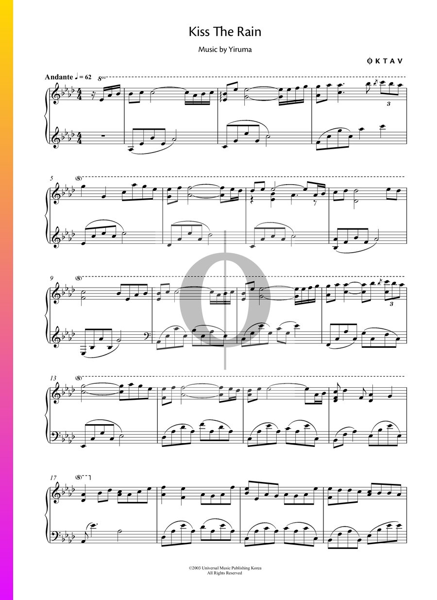 Kiss The Rain (Yiruma) Piano Sheet Music - OKTAV