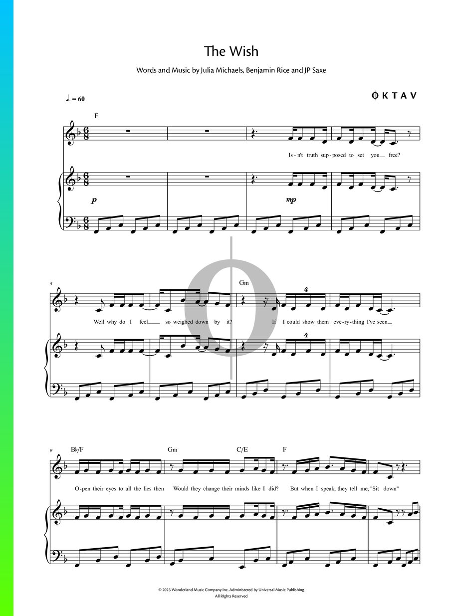 The Wish Piano Sheet Music from Wish by Ariana DeBose - OKTAV