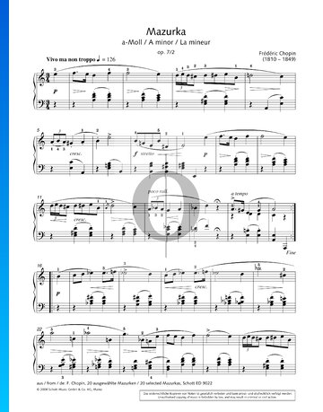 Mazurca en la menor, Op. 7 n.º 2 Partitura