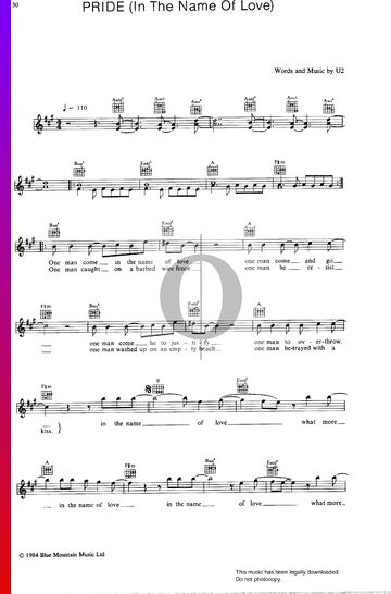 Pride (In The Name Of Love) Sheet Music