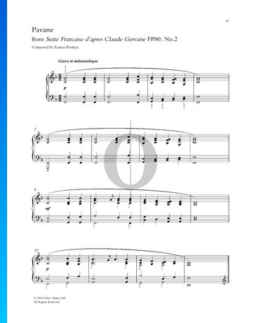 Suite Francaise d'apres Claude Gervaise, FP 80: No. 2 Pavane Sheet Music