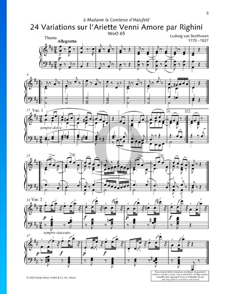 24 Variations sur l’Ariette Venni Amore par Righini, WoO 65