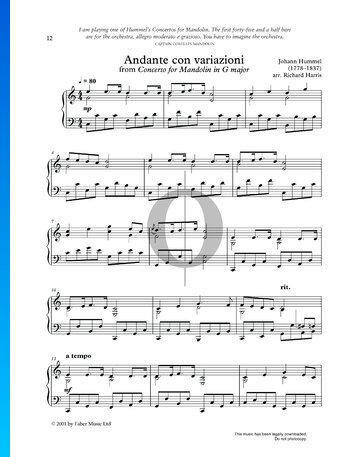 Mandolin Concerto in G Major, S. 28: 2. Andante con variazioni Spartito