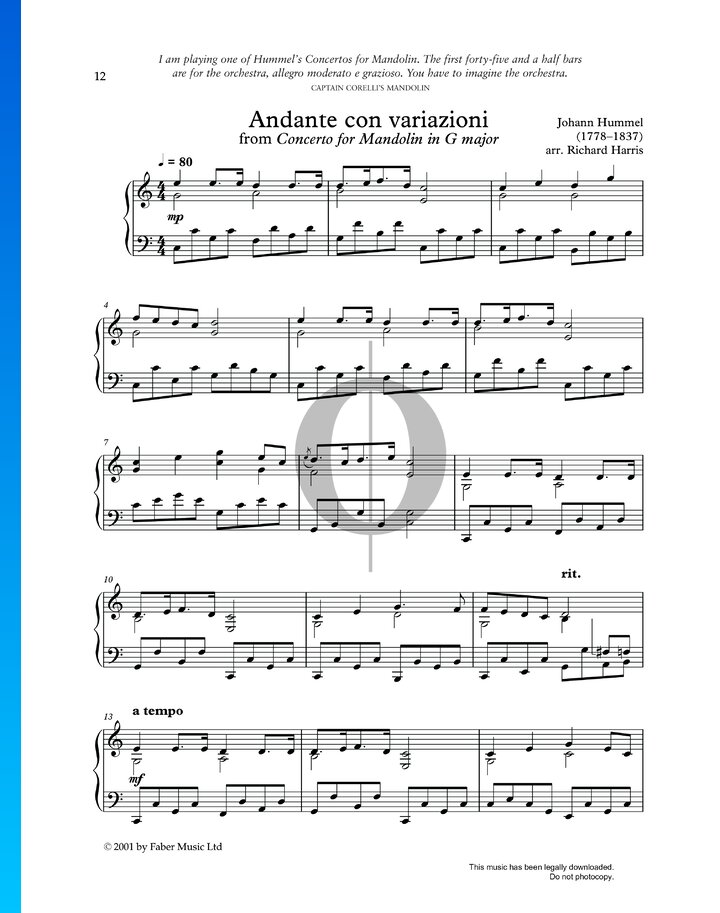 Mandolin Concerto in G Major, S. 28 2. Andante con variazioni (Johann