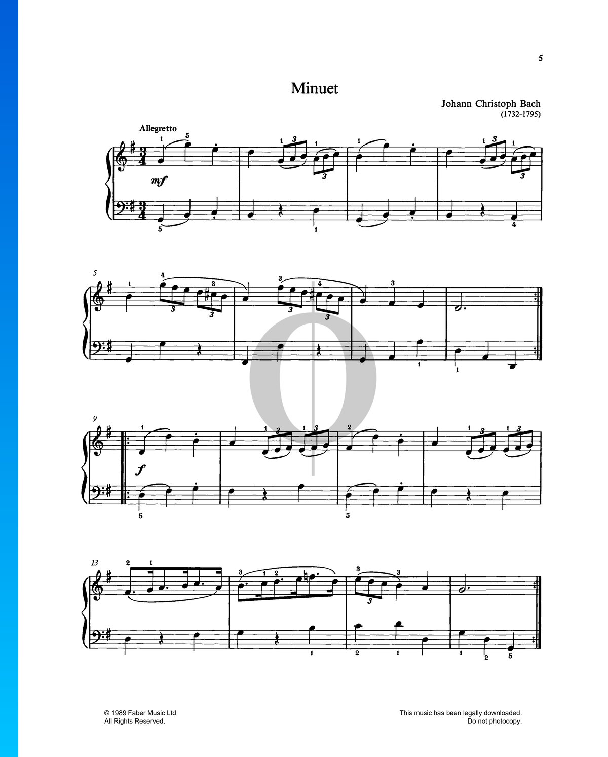 Minuet in G Major (Johann Christoph Friedrich Bach) Piano Sheet Music ...