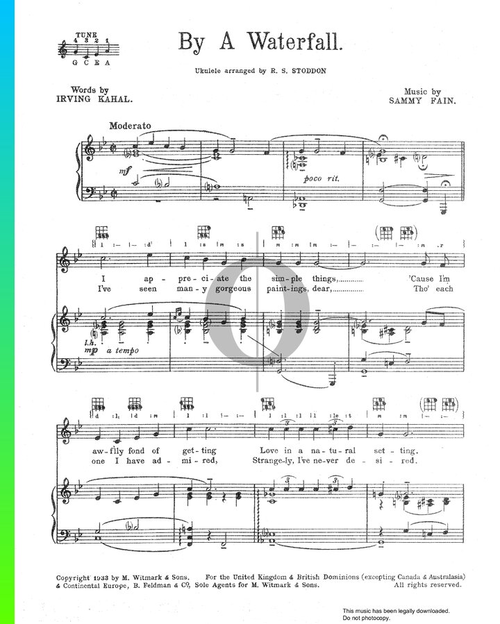 By A Waterfall Piano Sheet Music from Footlight Parade by Sammy Fain