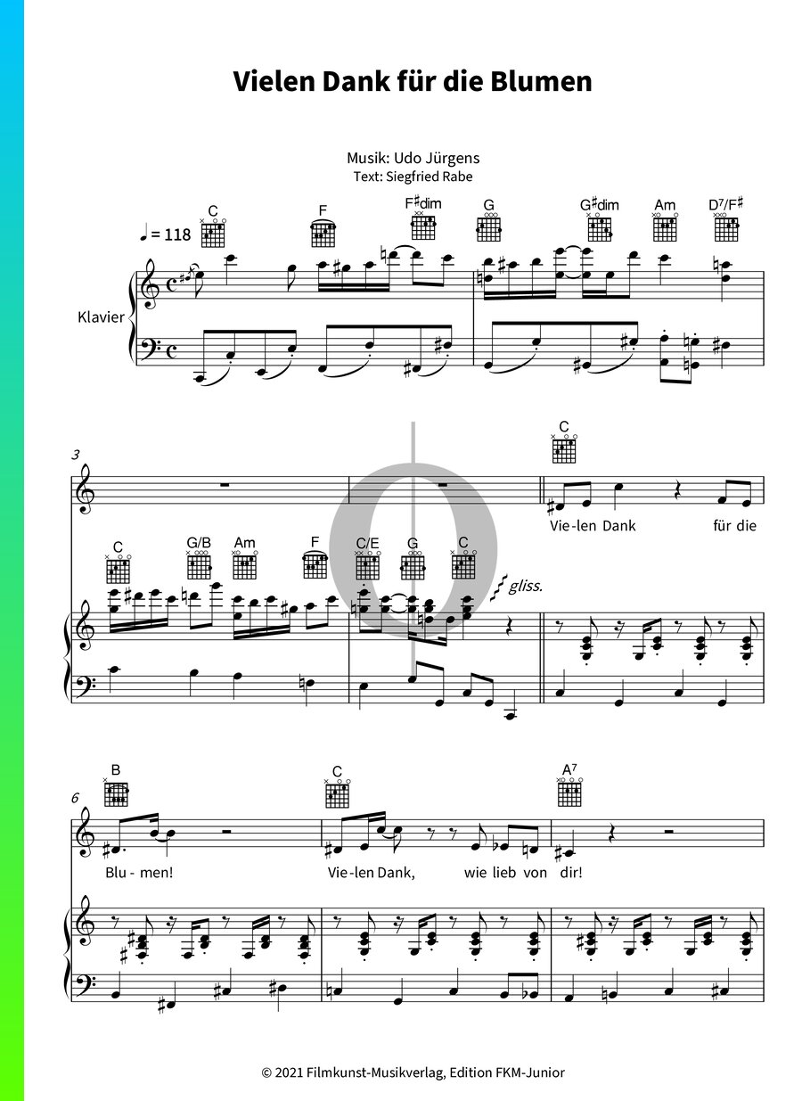 Vielen Dank Für Die Blumen Vielen Dank für die Blumen Piano Sheet Music from Tom & Jerry by Udo