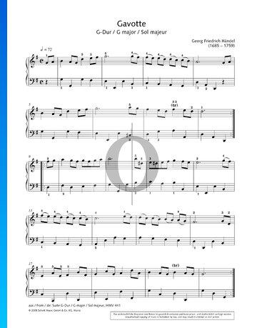 Suite G-Dur, HWV 441: 6. Gavotta with Variations Musik-Noten