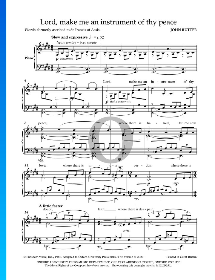 Lord, make me an instrument of thy peace (John Rutter) Piano Sheet ...