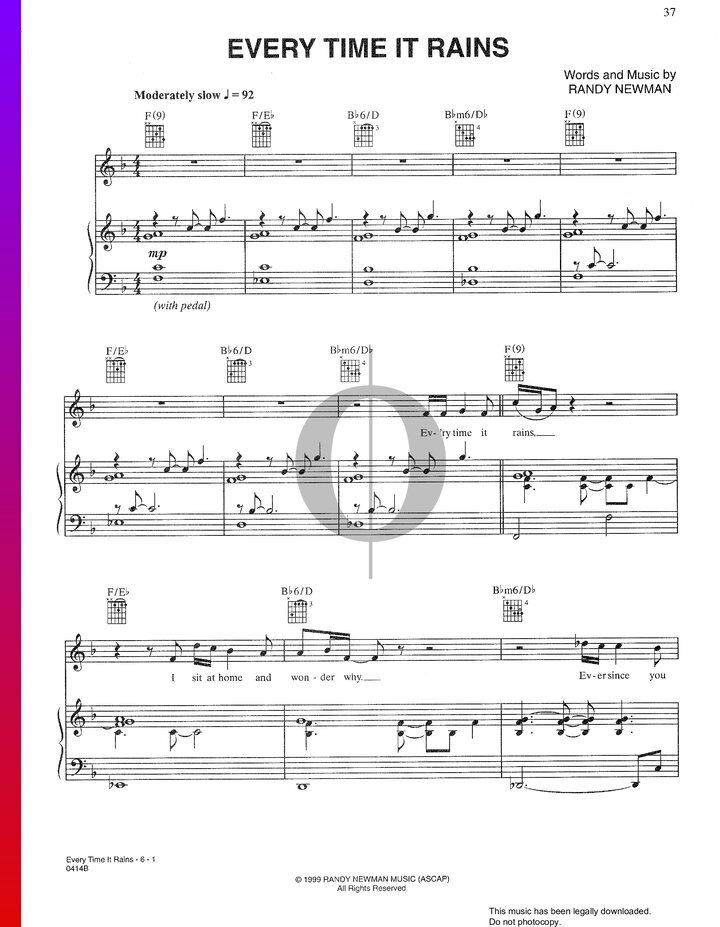 Every Time It Rains (Randy Newman) Piano Sheet Music OKTAV