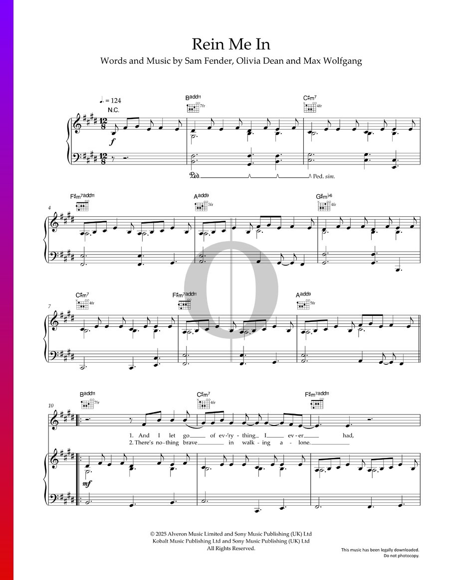 Rein Me In (Sam Fender) Piano Sheet Music - OKTAV