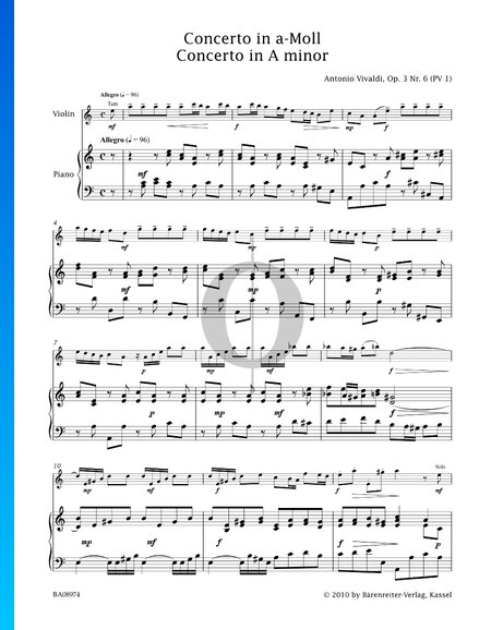 Concerto in A Minor, Op. 3 No. 6 (PV 1)