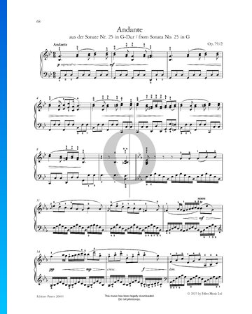 Partition Sonate en Sol Majeur, Op. 79: 2. Andante