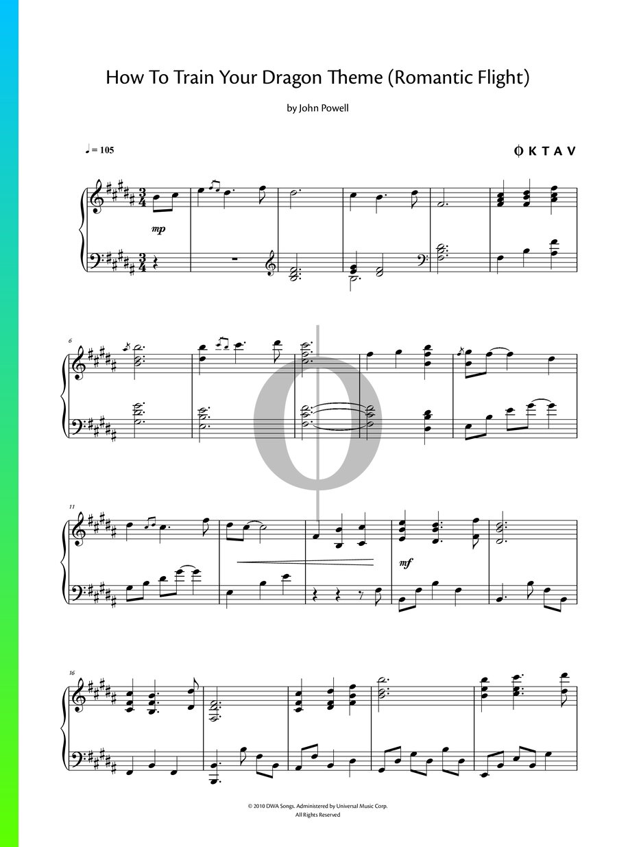 How To Train Your Dragon Theme (Romantic Flight) Piano Sheet Music from