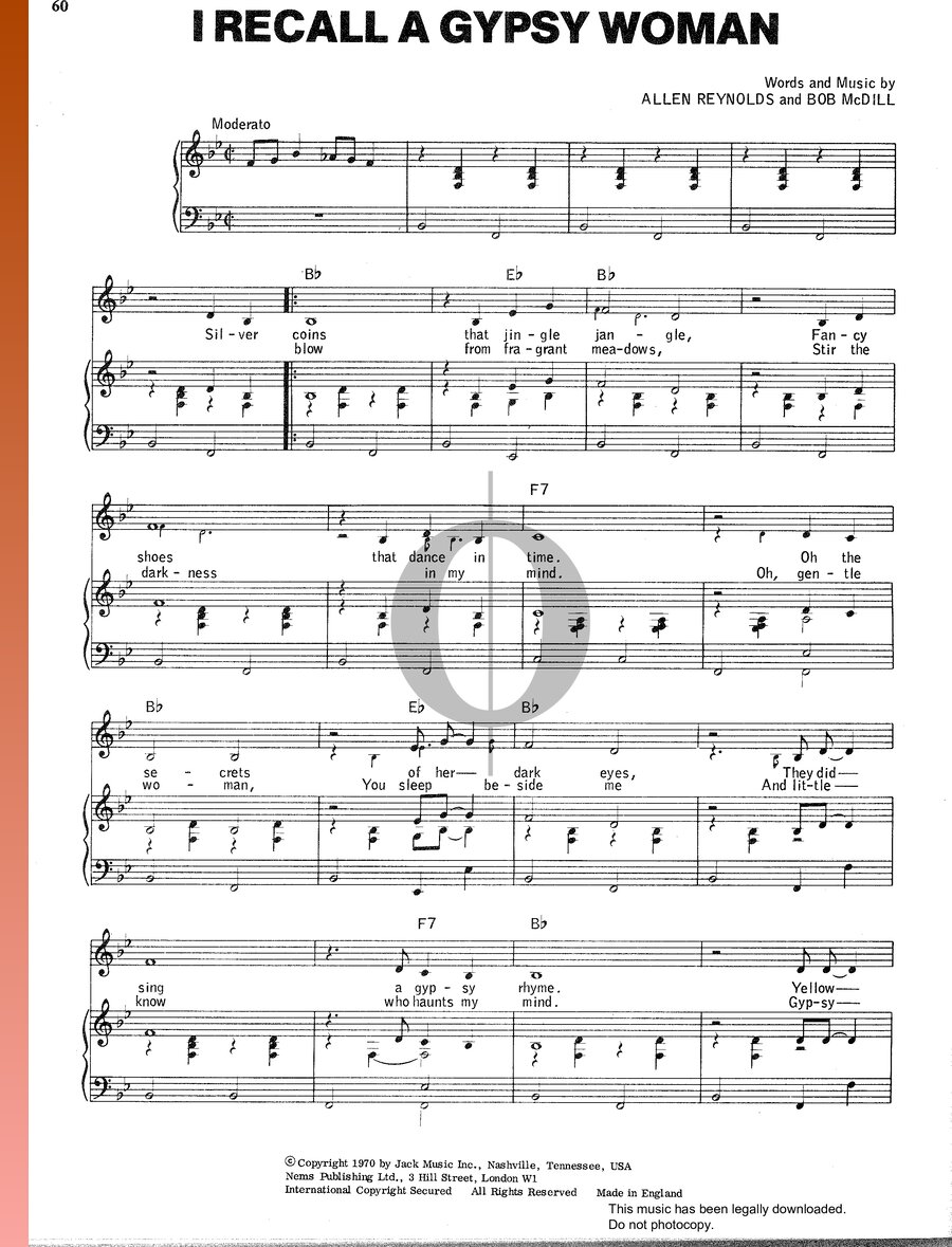 I Recall A Gypsy Woman (Don Williams) Piano Sheet Music - OKTAV