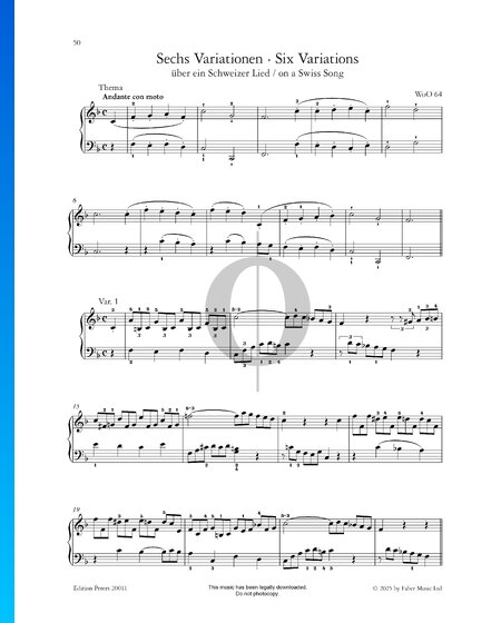 Six Variations en Fa Majeur, WoO 64