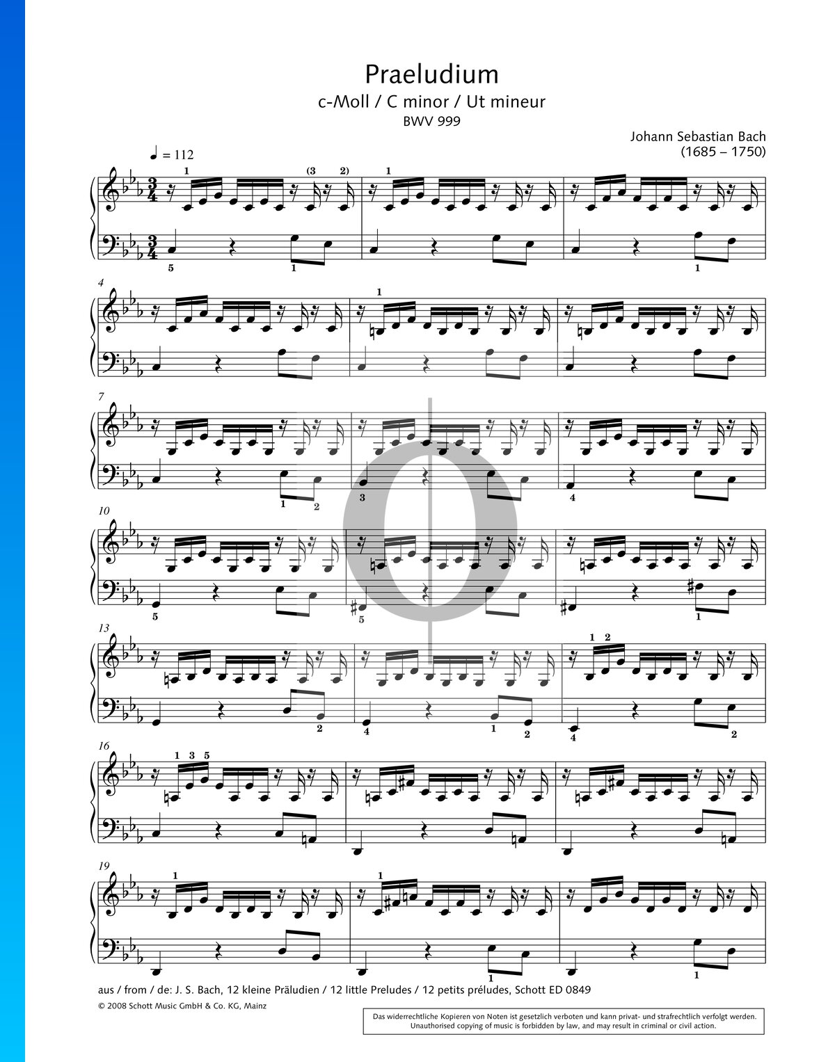 intervalo Color rosa Escribe email Prelude in C Minor, BWV 999 Partitura » Johann Sebastian Bach (Piano Solo)  | Descarga PDF - OKTAV