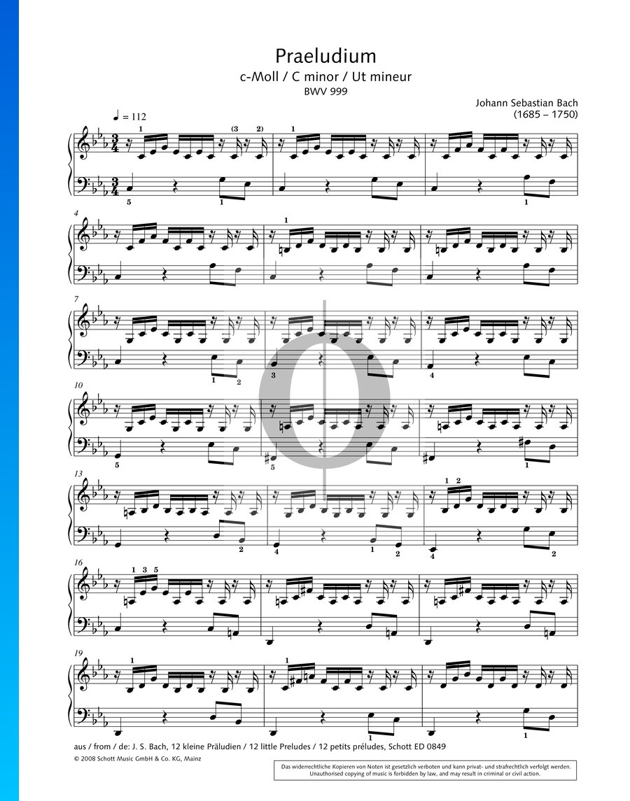 Prelude in C Minor, BWV 999 (Johann Sebastian Bach) Piano Sheet Music ...