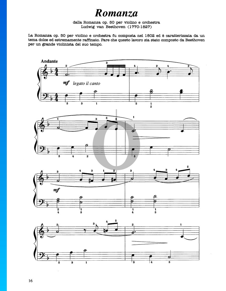 Romanze F Dur Op Leichte Noten Piano Solo Von Ludwig Van Beethoven Pdf Digitaler