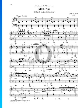Mazurka in G Major, Op. 67 No. 1 Sheet Music