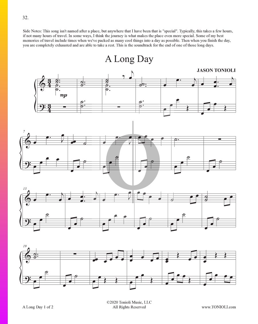 A Long Day (Jason Tonioli) Piano Sheet Music - OKTAV