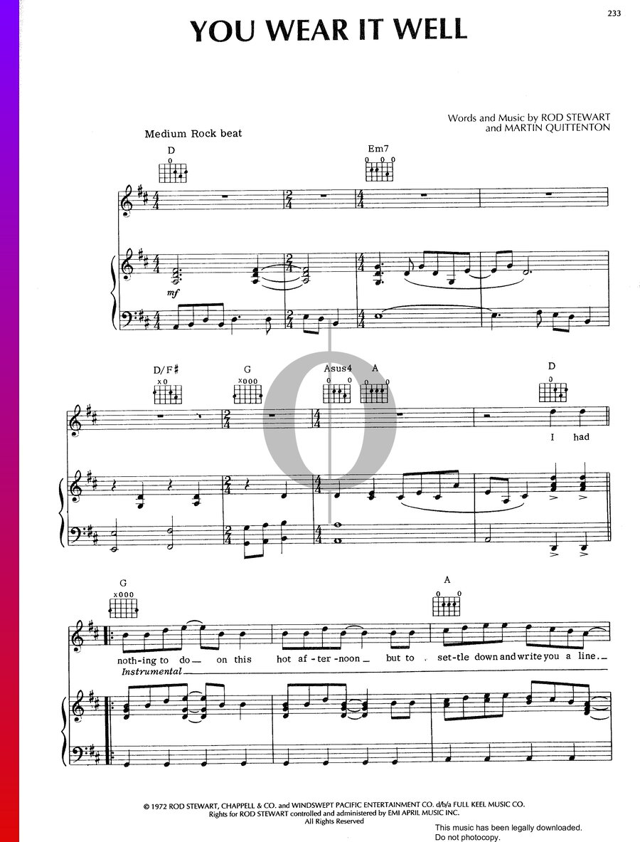 You Wear It Well (Rod Stewart) Piano Sheet Music - OKTAV