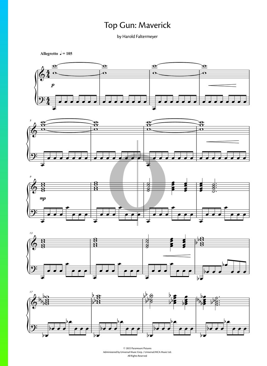 Top Gun Maverick Piano Sheet Music from Top Gun Maverick by Harold Faltermeyer OKTAV