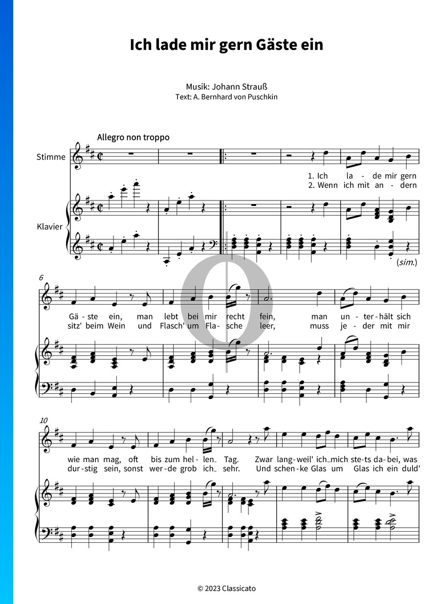 Ich Lade Gern Mir Gäste Ein Ich lade mir gern Gäste ein (Johann Strauss (Sohn)) Piano Sheet Music