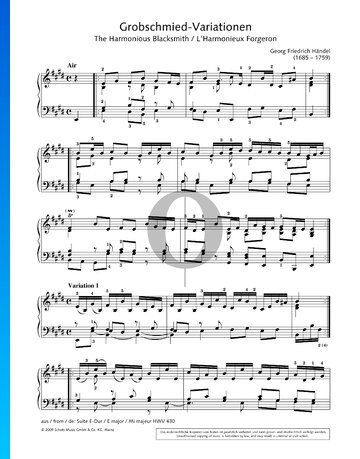 Partition Suite n° 5 en Mi majeur, HWV 430 : Air et variations (L'harmonieux forgeron)