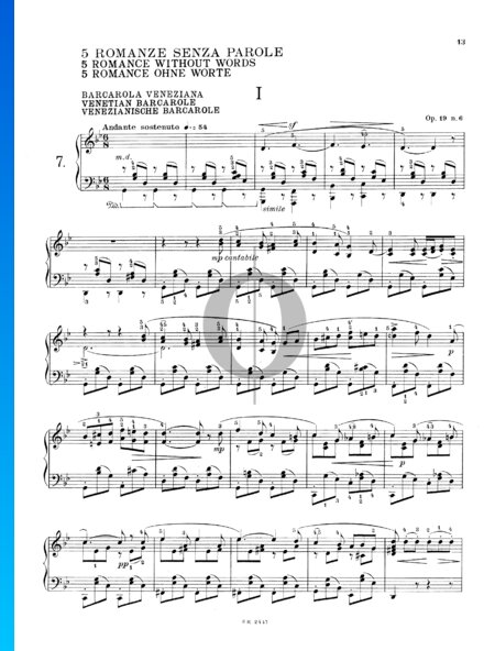 Lied ohne Worte - Venetianisches Gondellied, Op. 19. No. 6